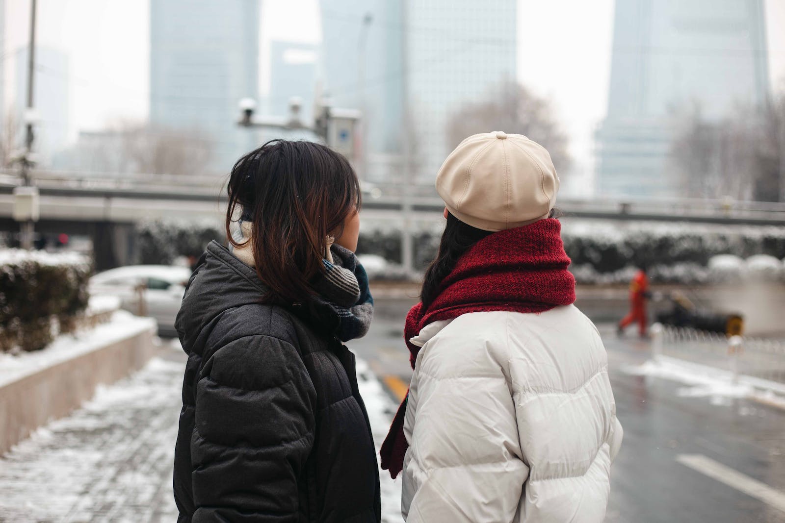 Women on Sidewalk in Baku in Winter